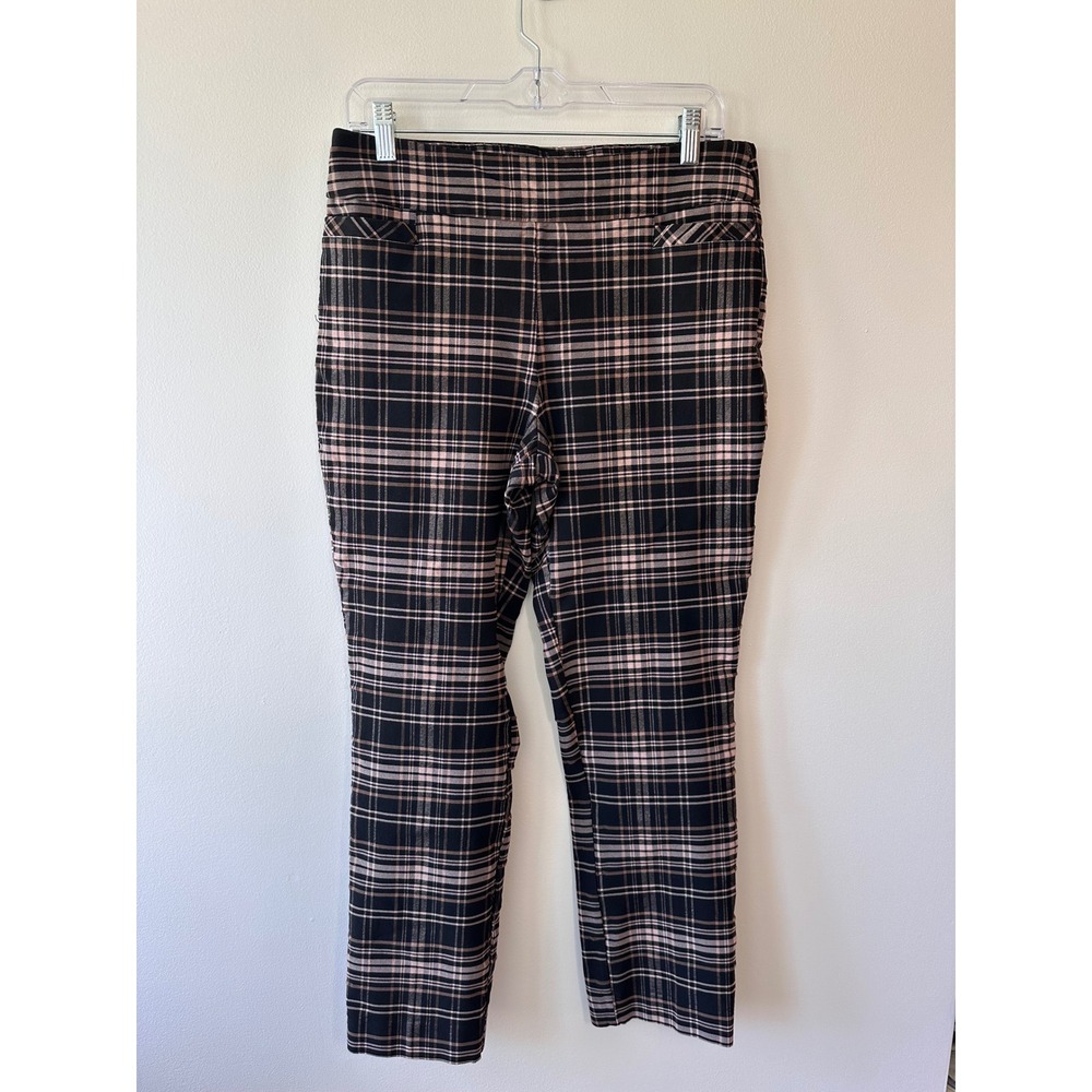 Kim Rogers  10S Black Beige Plaid Pull On Straight Leg Dress Pants Trousers